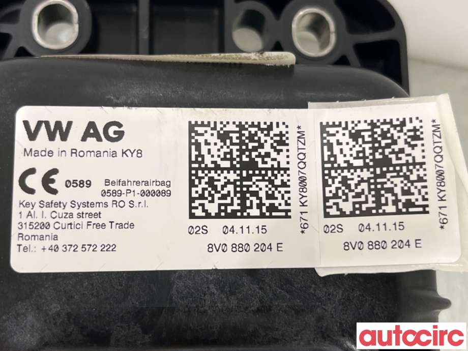 Airbag passasjer til VW Golf VII 2012-2017 (Fase 1)  (VOLKSWAGEN|8V0880204E||8V0880204M)