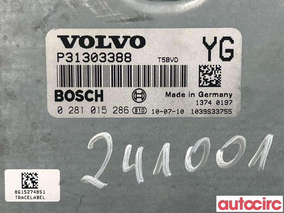 Styreenhet motor til Volvo XC60 2008-2013 (Type I, Fase 1)  (VOLVO|36001123|0281015286|31303388)