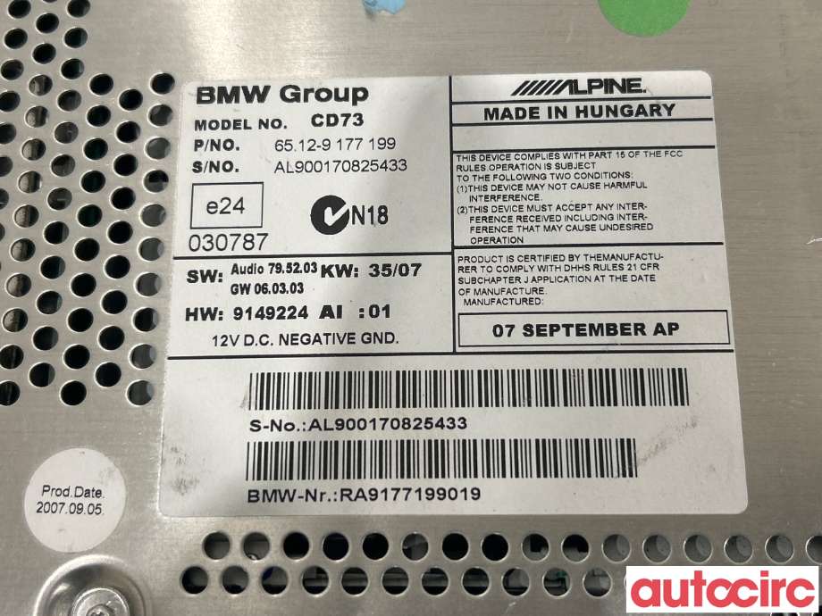 Bilstereo til BMW 3-Serie 2005-2011 (E90/E91/E92/E93) (E90/E91/E92/E93) (BMW|65129143228|9177199)