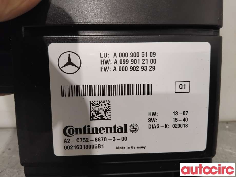 Styreenhet cruisekontroll til Mercedes C-Klasse 2014-2018 (Fase 1) (W205) (W205) (MERCEDES|A0009005109|A2-C752-6670-3-00)