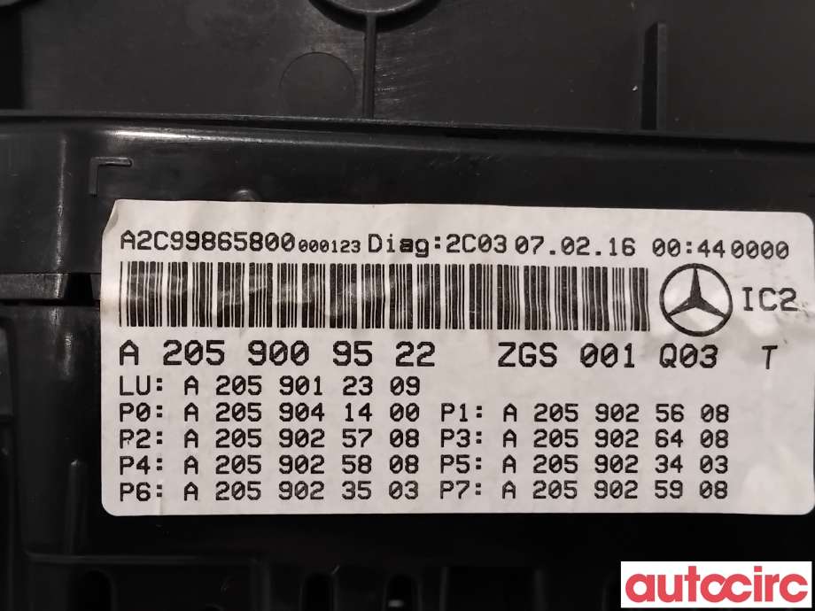 Instrumentpanel til Mercedes C-Klasse 2014-2018 (Fase 1) (W205) (W205) (MERCEDES|A2059002030|A2C99865800|A2059007936)