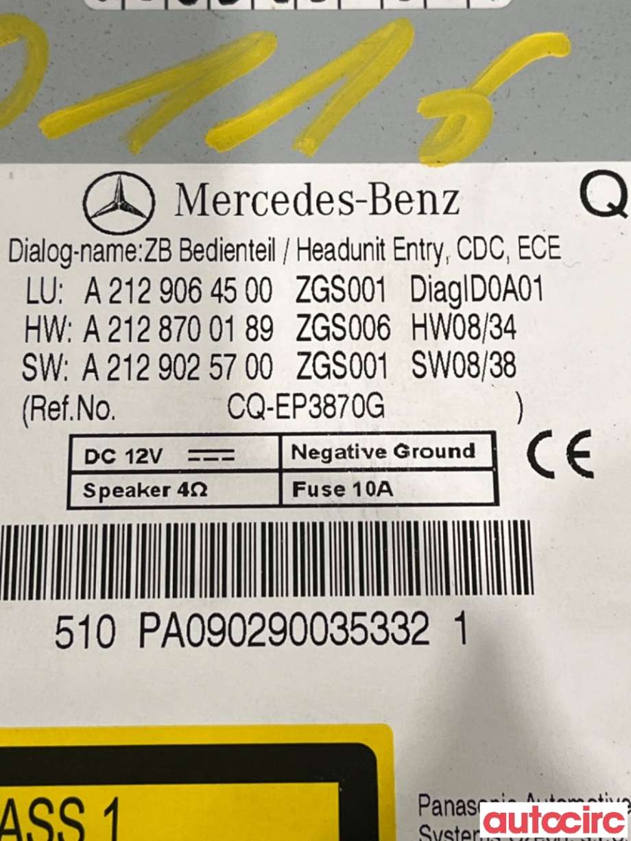Bilstereo til Mercedes E-Klasse 2009-2013 (Fase 1) (W212) (W212) (MERCEDES|A2129060001|CQ-EP3870G|A2129005010)