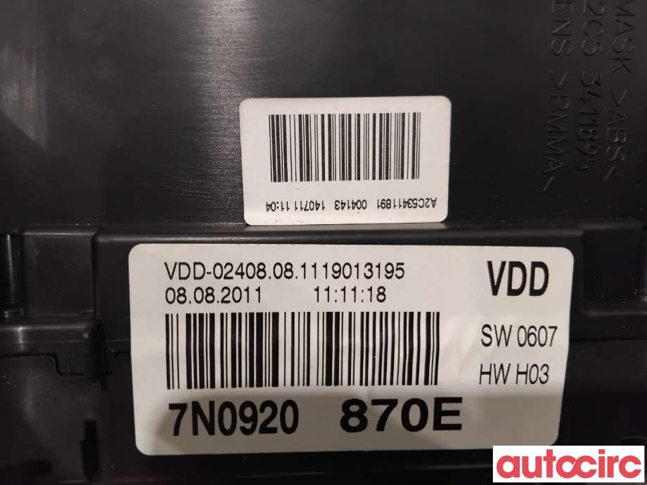 Instrumentpanel til VW Sharan 2010-->> (Type II)  (VOLKSWAGEN|7N0920870EX|A2C53411891|7N0920870E)