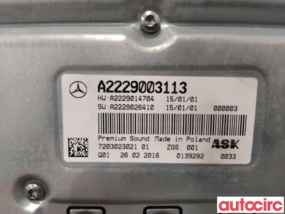Bilstereo forsterker til Mercedes C-Klasse 2014-2018 (Fase 1) (W205) (W205) (MERCEDES|A2229000618|7203023021|A2229003113)