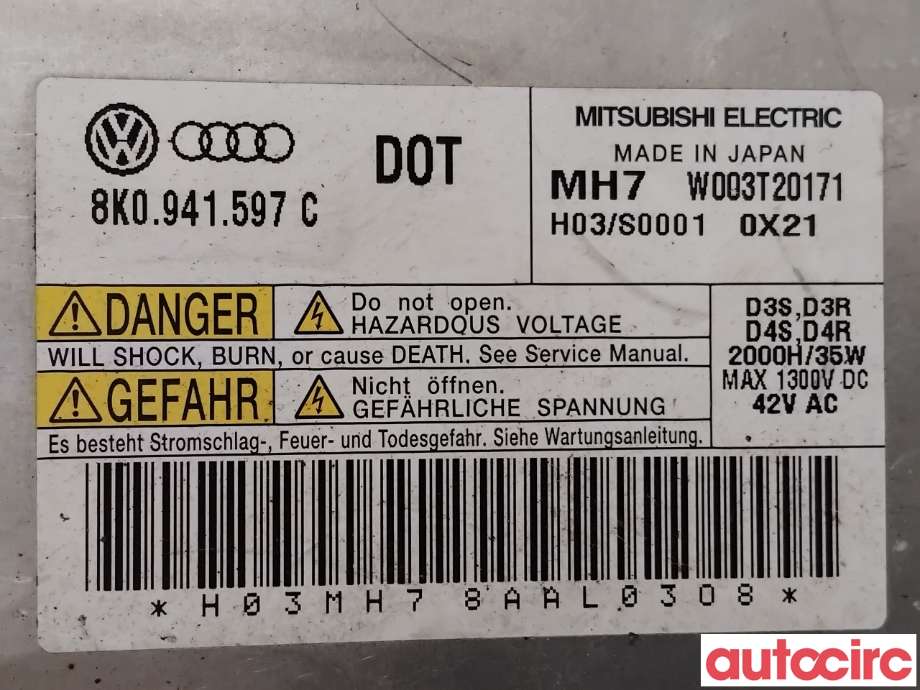 Styreenhet xenon/ballast til Audi Q5 2008-2012 (Type I, Fase 1)  (AUDI|8K0941597E|W003T20171|8K0941597C)