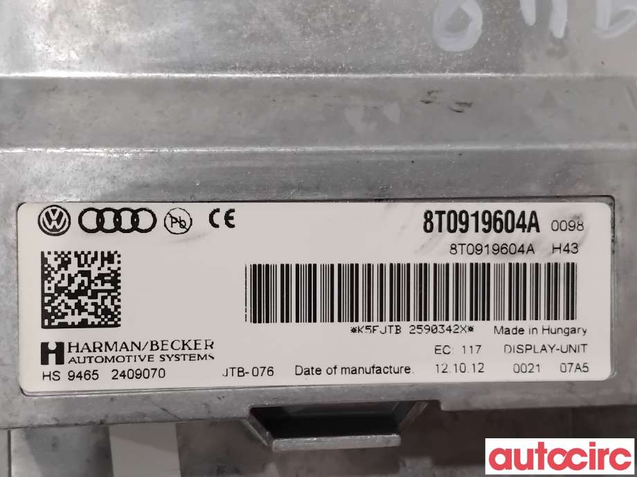 Instrument kjørecomputer til Audi A4 2007-2014 (Type IV) (B8) (B8) (AUDI|8T0919604A|HS9465|8T0919604B)
