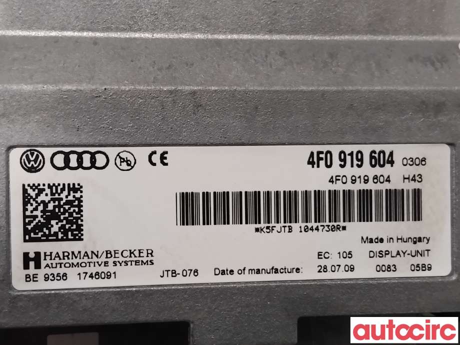 Instrument kjørecomputer til Audi Q7 2006-2010 (Type I, Fase 1)  (AUDI|8R0919604A|BE9356|4F0919604)