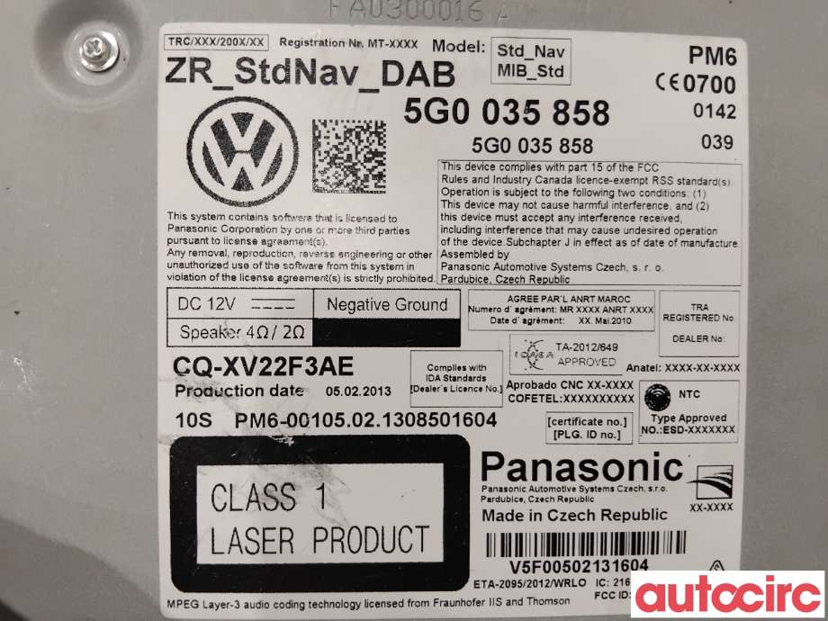 Bilstereo navigasjon til VW Golf VII 2012-2017 (Fase 1)  (VOLKSWAGEN|5G0035858X|CQ-XV22F3AE|5G0035858)