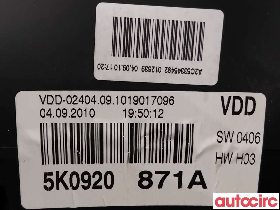 Instrumentpanel til VW Golf VI 2008-2012 (VOLKSWAGEN|5K0920861AX|A2C53345492|5K0920861A)