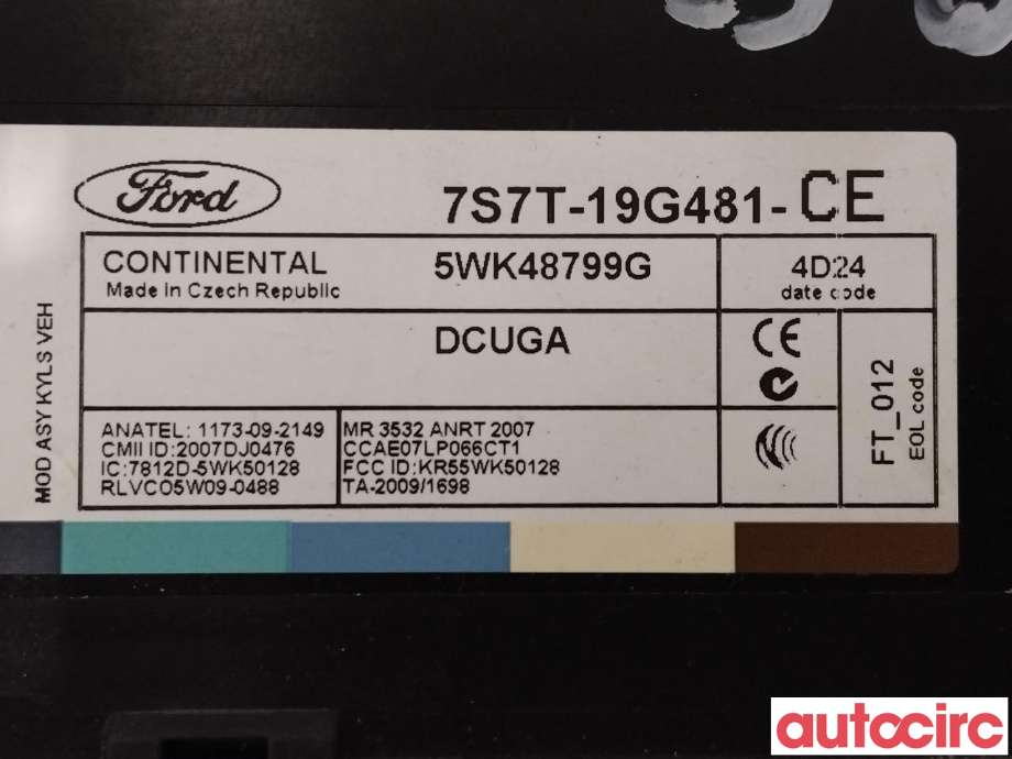 Styreenhet nøkkelfri/keyless til Ford S-Max 2010-2015 (Type I, Fase 2)  (FORD|1796482|7S7T-19G481-CE)
