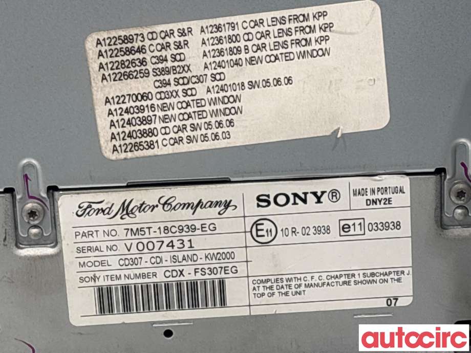 Bilstereo til Ford Focus 2008-2010 (Type II, Fase 2)  (FORD|1830411|7M5T-18C939-EG)