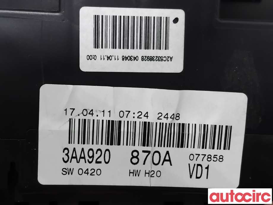 Instrumentpanel til VW Passat 2011-2015 (B7) (B7) (VOLKSWAGEN|3AA920870AX|A2C53238928|3AA920870A)