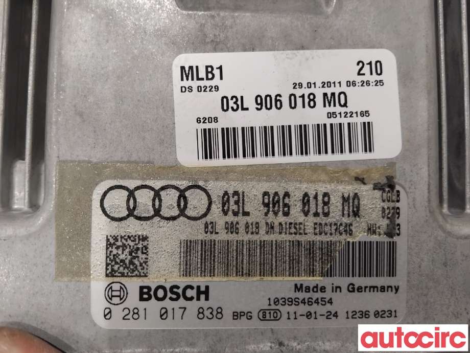 Styreenhet motor til Audi Q5 2008-2012 (Type I, Fase 1)  (AUDI|03L906018MQ|0281017838)