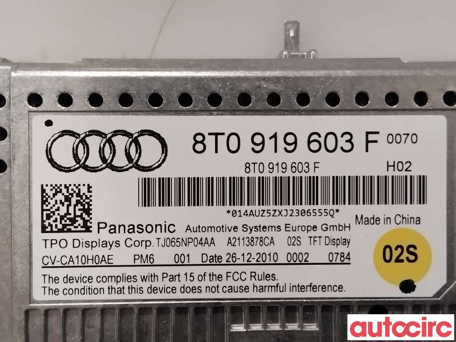 Multimedia display (MCU - Media Controller Unit) til Audi Q5 2008-2012 (Type I, Fase 1)  (AUDI|8T0057603G|CV-CA10H0AE|8T0919603F)
