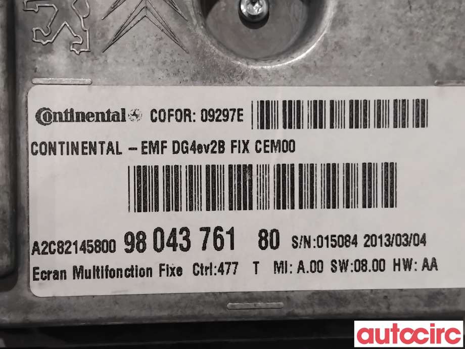 Instrument kjørecomputer til Peugeot 508 2011-2014 (Type I, Fase 1)  (PEUGEOT|9804376180|A2C82145800|9804563180)