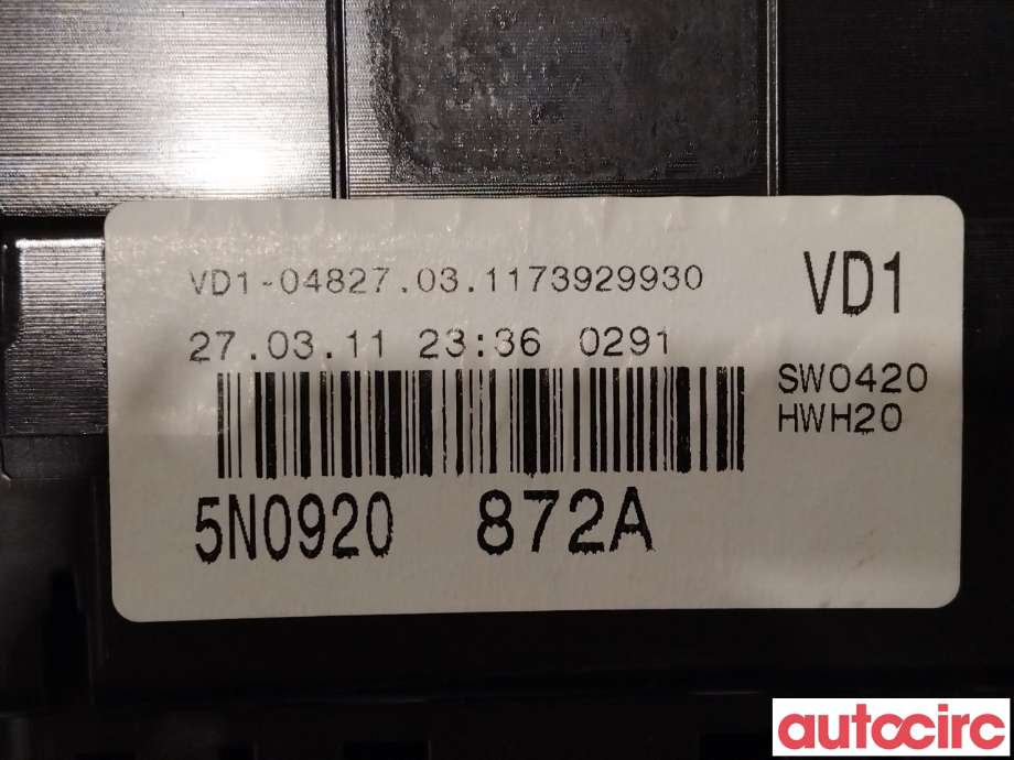 Instrumentpanel til VW Tiguan 2011-2016 (Type I, Fase 2) (VOLKSWAGEN|5N0920872A)