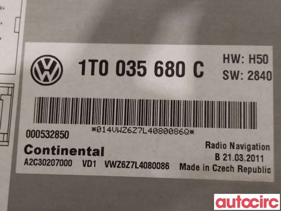 Bilstereo til VW Tiguan 2011-2016 (Type I, Fase 2)  (VOLKSWAGEN|1T0035680C)