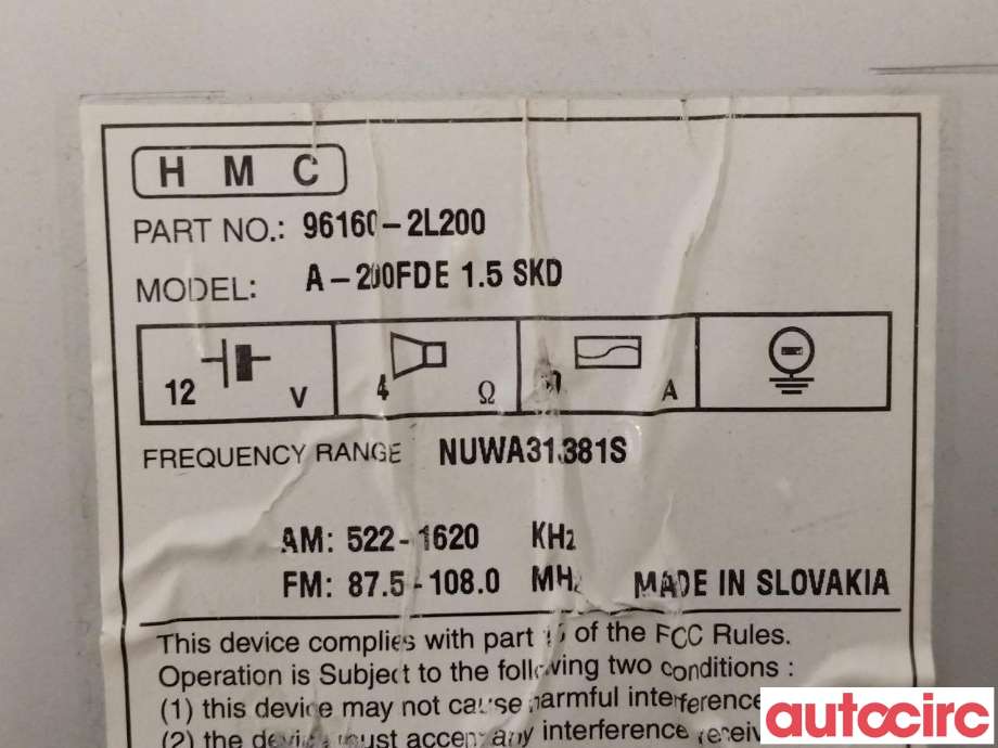 Bilstereo til Hyundai i30 2007-2012 (Type I)  (HYUNDAI|961602L2004X|961602L200)