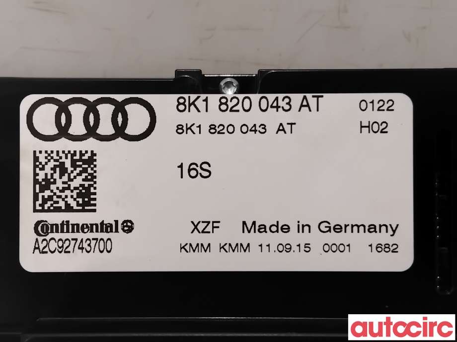 Varmeapparat betjening til Audi A4 2007-2014 (Type IV) (B8) (B8) (AUDI|8K1820043AT|A2C92743700)