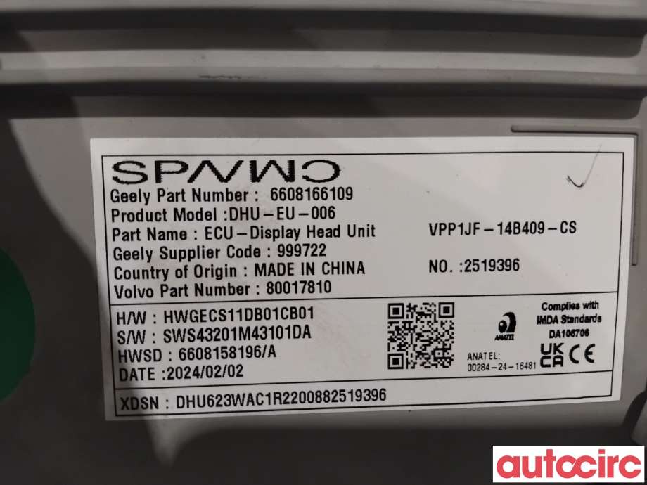 Bilstereo til Volvo EX30 2023-->> (VOLVO|36003867|DHU-EU-006|80017810)