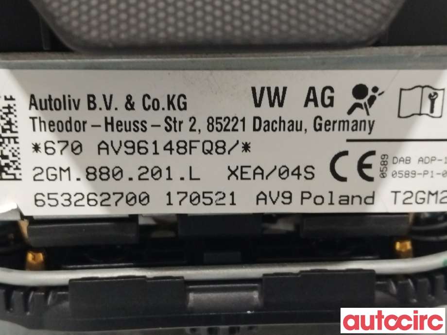 Airbag rattpute til VW T-Cross 2019-->>  (VOLKSWAGEN|2GM880201L)