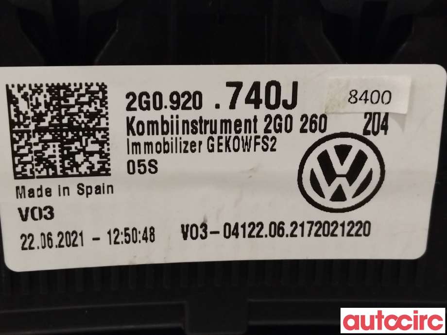 Instrumentpanel til VW T-Cross 2019-->>  (VOLKSWAGEN|2G0920740J)