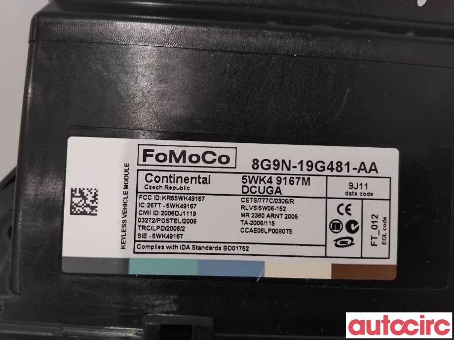 Styreenhet nøkkelfri/keyless til Volvo XC60 2008-2013 (Type I, Fase 1)  (VOLVO|30659958|5WK49167M|8G9N-19G481-AA)