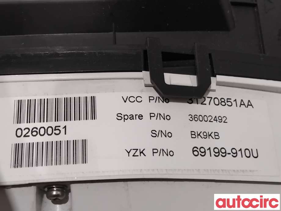 Instrumentpanel til Volvo XC60 2008-2013 (Type I, Fase 1)  (VOLVO|36002492|69199-910U)
