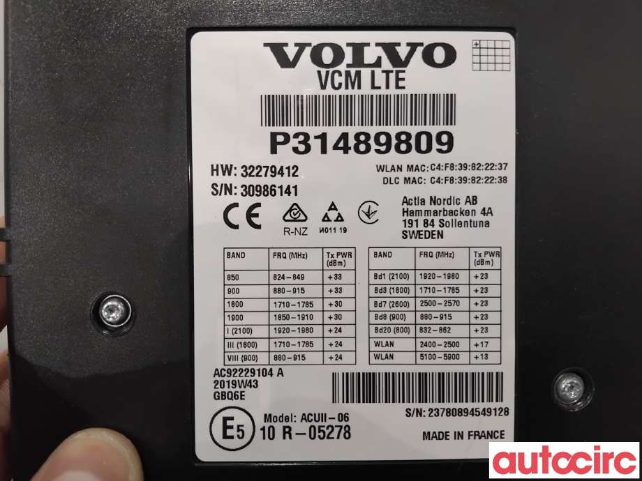 Dashbord telefon til Volvo V90 / V90 CC / S90 2016-->>  (VOLVO|36003310|AC92229104A|32279412)