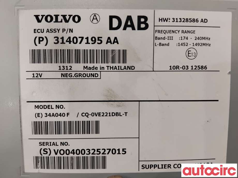 Bilstereo diverse til Volvo V40 2012-2019  (VOLVO|31667303|CQ-0VE221DBL-T|31328586)