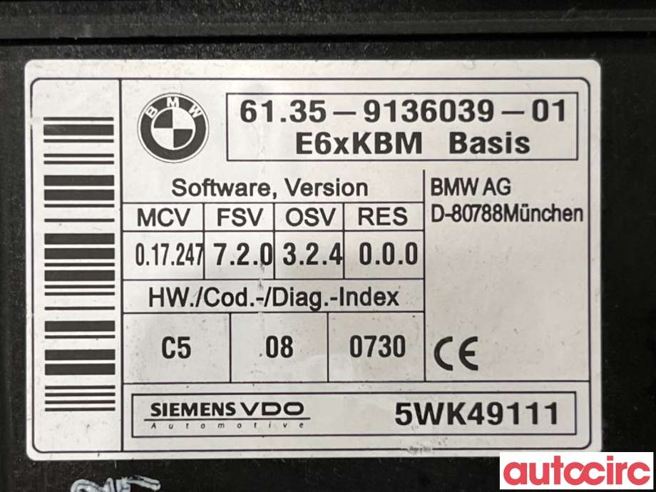 Styreenhet comfort (BCM) til BMW 5-Serie 2003-2010 (E60/E61) (E60/E61) (BMW|61359176069|5WK49111|6135-9136039)