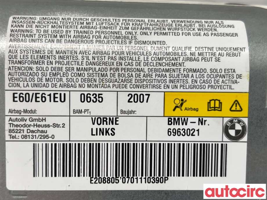 Airbag sidepute venstre til BMW 5-Serie 2003-2010 (E60/E61) (E60/E61) (BMW|72126963021||6963021)