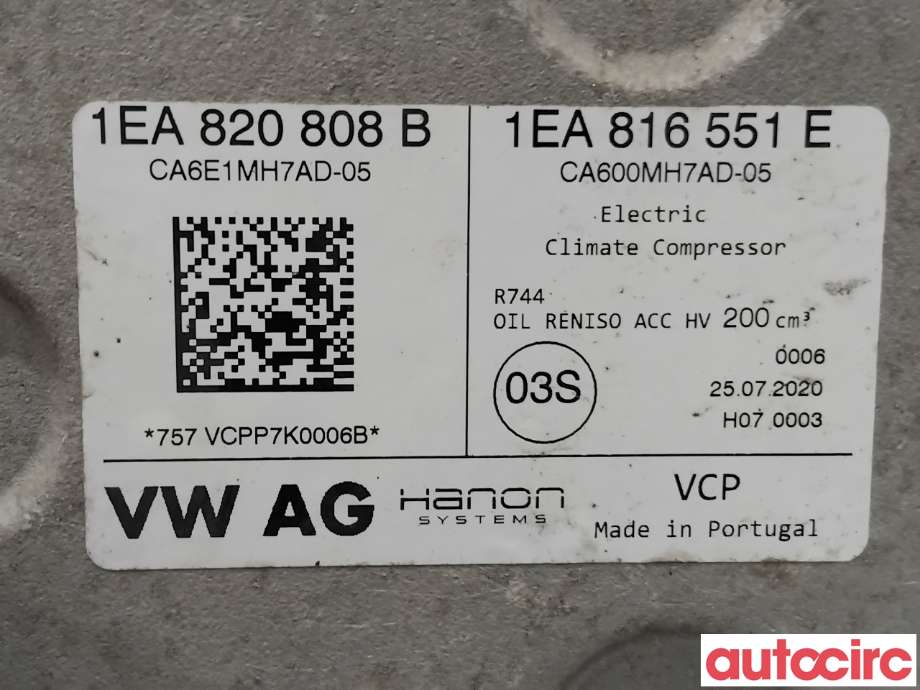 Aircondition kompressor til VW ID.3 2020-->>  (VOLKSWAGEN|1EA820808B|1EA816551E|1EA820808H)