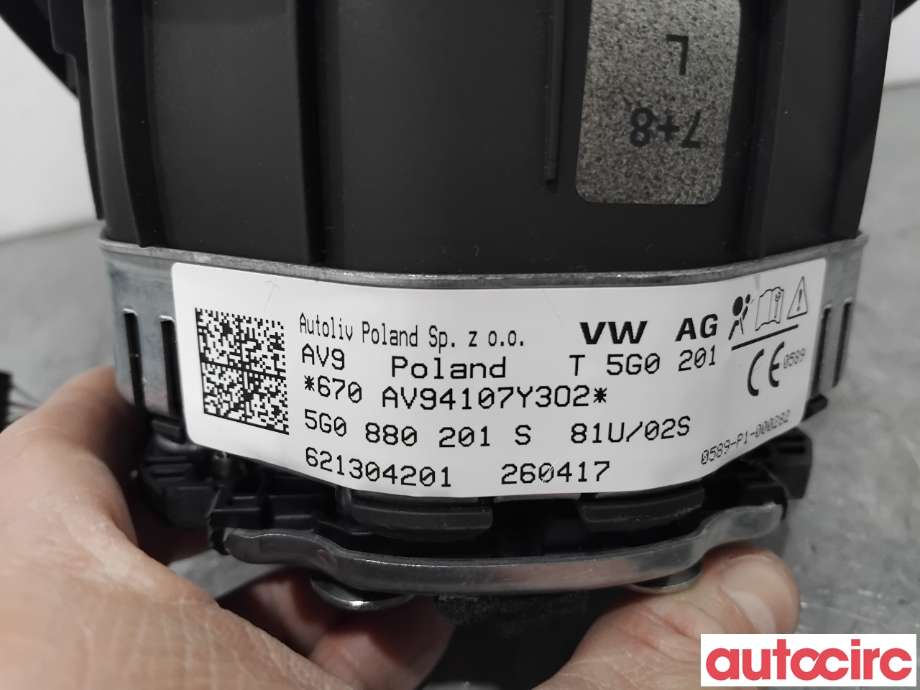 Airbag rattpute til VW e-Golf 2017-2020 (Fase 2) (VOLKSWAGEN|5G0880201S|621304201)