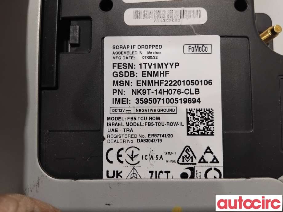 Dashbord telefon til Ford Mustang Mach-e 2020-->>  (FORD (US)|2812684|FB5-TCU-ROW|NK9T-14H076-CLB)