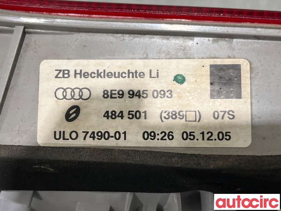 Baklykt venstre indre til Audi A4 2004-2008 (Type III) (B7) (B7) (AUDI|8E9945093A|484501|8E9945093)