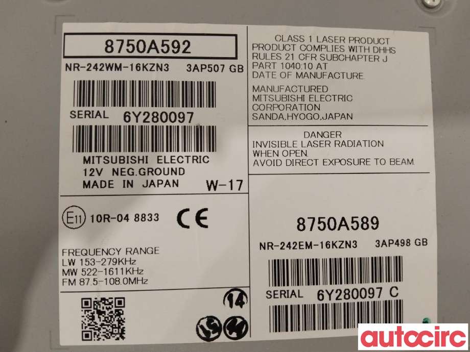 Bilstereo til Mitsubishi Outlander 2015-->> (Type III, Fase 2)  (MITSUBISHI|8750A592||8750A589)