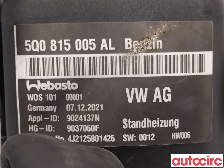 Bensinvarmer til VW T-Roc 2017-->>  (VOLKSWAGEN|5WA815007D|9024137N|5Q0815005AL)