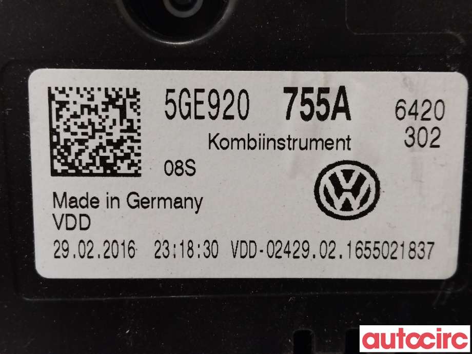 Instrumentpanel til VW e-Golf 2014-2017 (Fase 1)  (VOLKSWAGEN|5GE920755A)