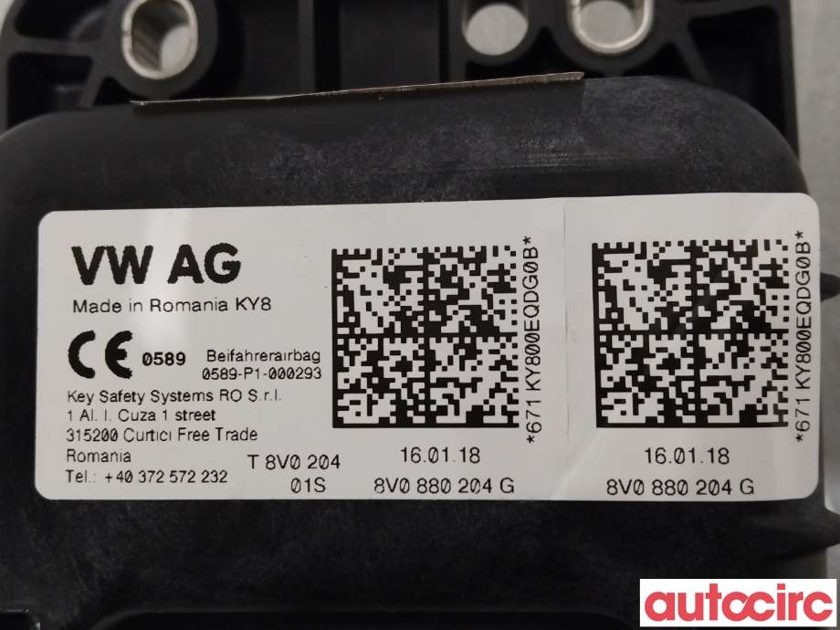 Airbag passasjer til VW e-Golf 2017-2020 (Fase 2)  (VOLKSWAGEN|8V0880204M|8V0880204G)