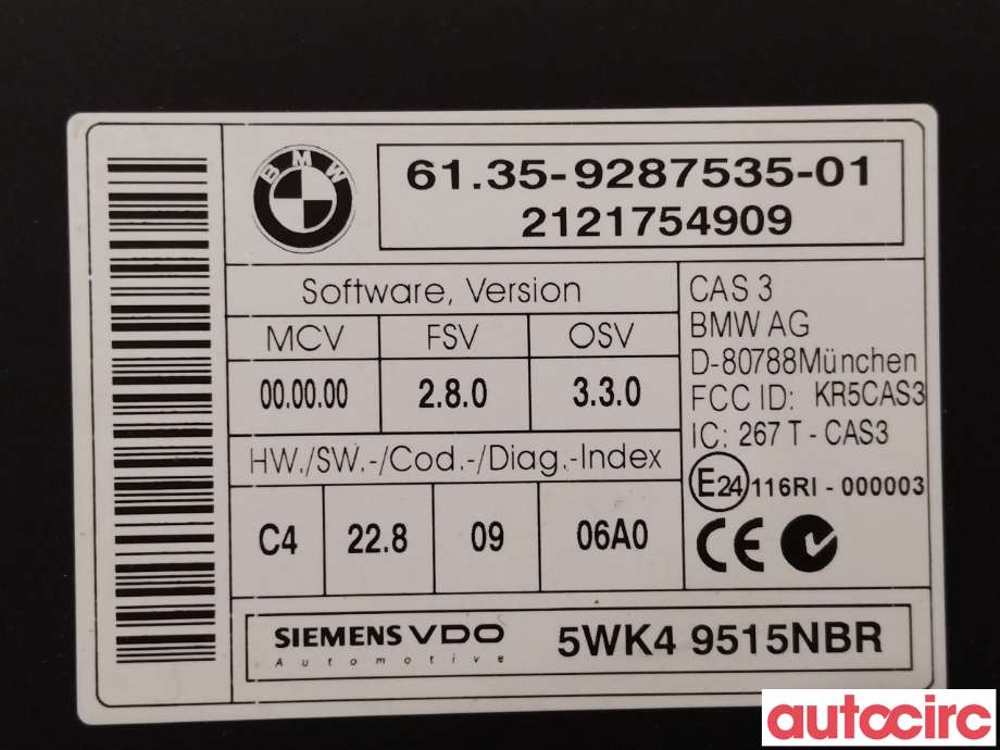 Styreenhet diverse til BMW X1 2009-2015 (E84) (E84) (BMW|61359395657|5WK49515NBR|6135-9287535)