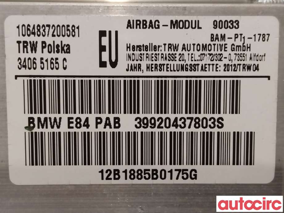 Airbag passasjer til BMW X1 2009-2015 (E84) (E84) (BMW|72129204378|39920437803S)