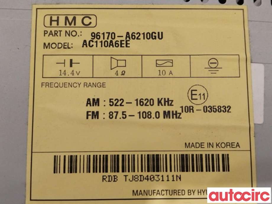 Bilstereo til Hyundai i30 2012-2017 (Type II)  (HYUNDAI|96170A6210GU)