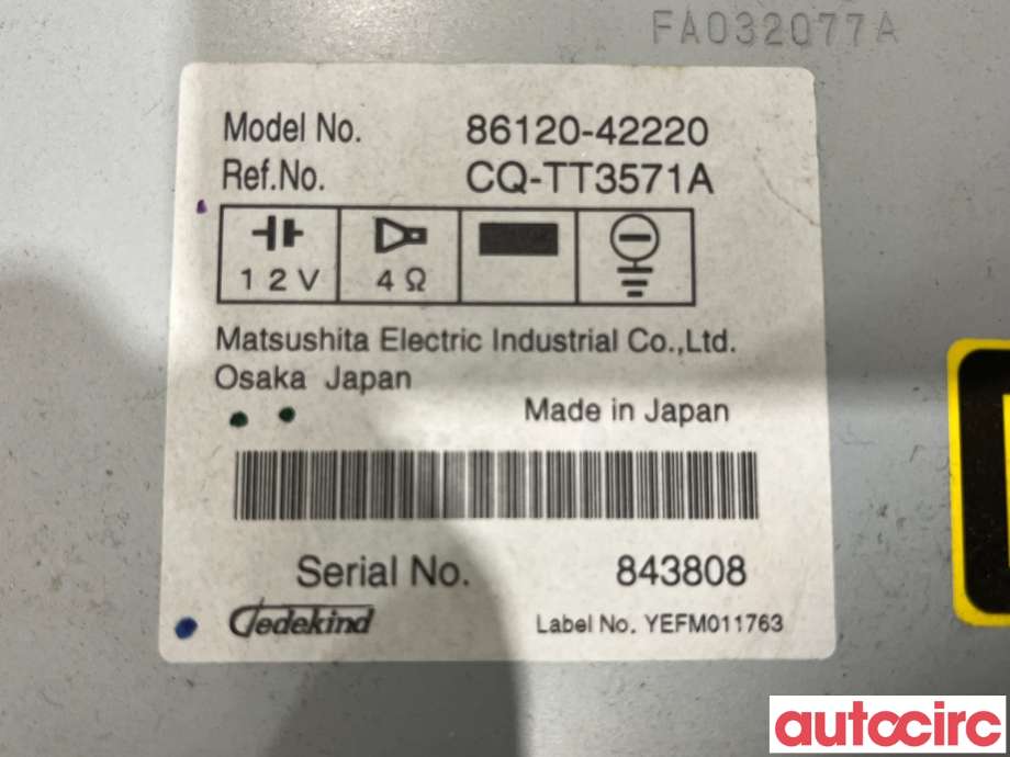 Bilstereo til Toyota RAV4 2006-2009 (Type III, Fase 1)  (TOYOTA|8612042220|CQ-TT3571A|86120-42220)