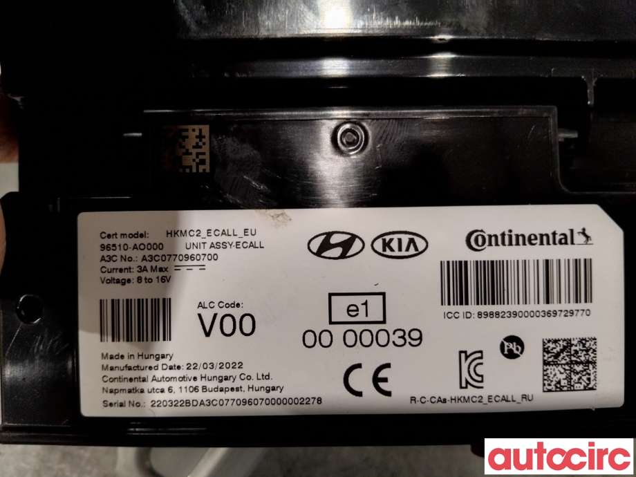 Styreenhet diverse til Kia Niro EV 2022-->> (KIA|96510AO000|A3C0770960700|96510-AO000)