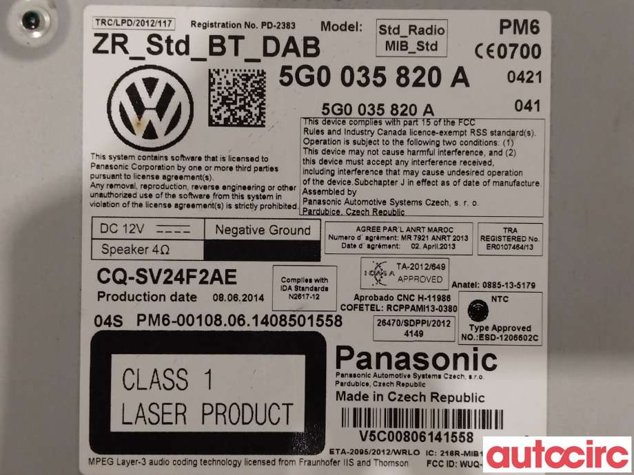 Bilstereo diverse til VW Golf VII 2012-2017 (Fase 1)  (VOLKSWAGEN|5G0035820A)