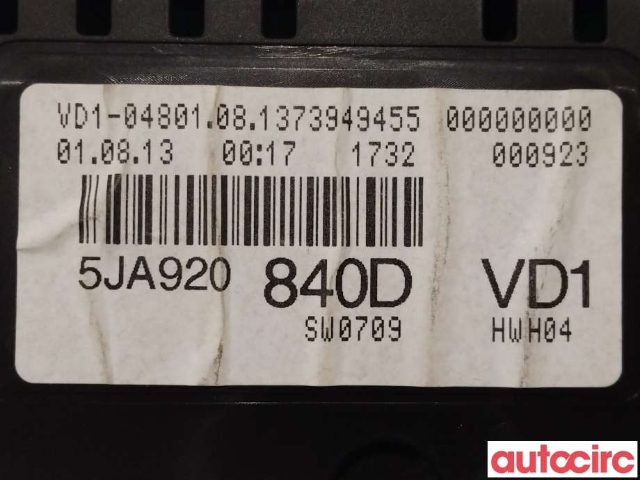 Instrumentpanel til Škoda Rapid 2012-2019  (SKODA|5JA920840D)