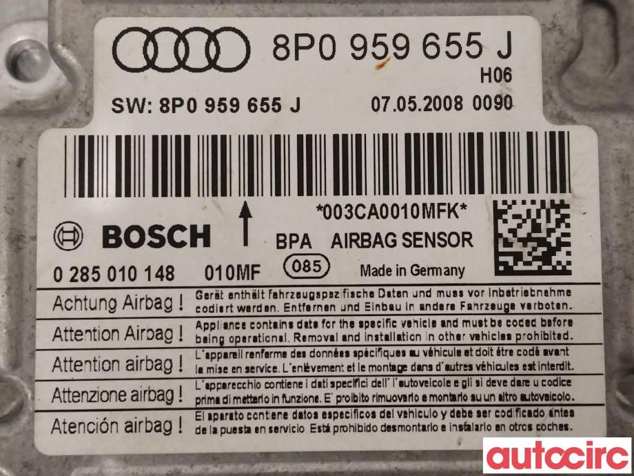 Airbag elektronikk til Audi A3 2003-2008 (Type II, Fase 1)  (AUDI|8P0959655S|8P0959655J)