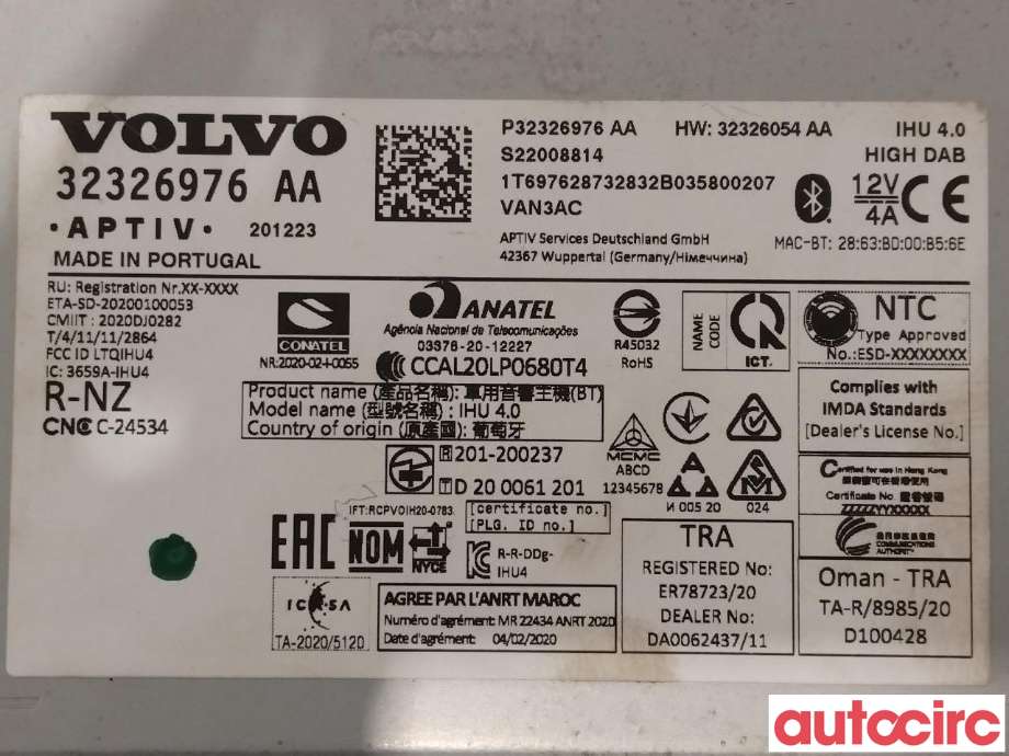 Bilstereo diverse til Volvo XC40 2018-2024  (VOLVO|36003422|32326976)