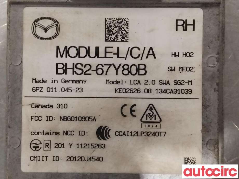 Sensor radar til Mazda 3 2013-2016 (Type III, Fase 1)  (MAZDA|BHS2-67-Y80F|6PZ011045-23|BHS2-67Y80B)